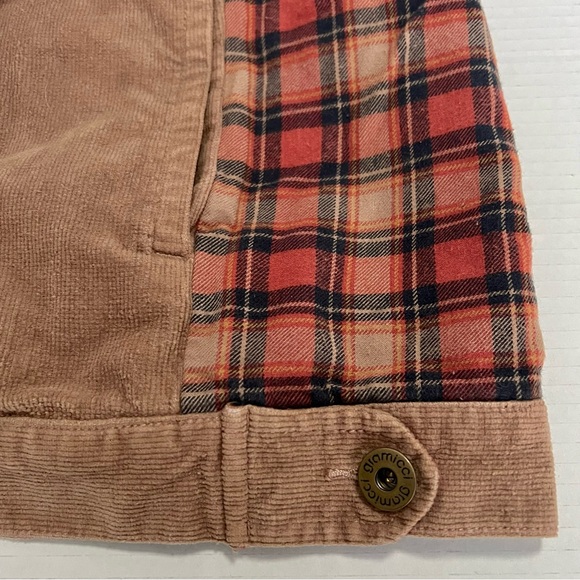 Rustic Fall Brown Cozy Warm Corduroy Utility Jacket Plaid Sleeves Western Barn - Picture 8 of 9